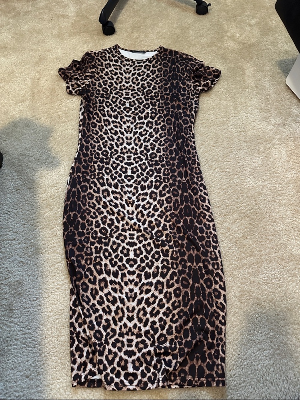 SHEIN Leopard Print Midi Bodycon Dress - Brown